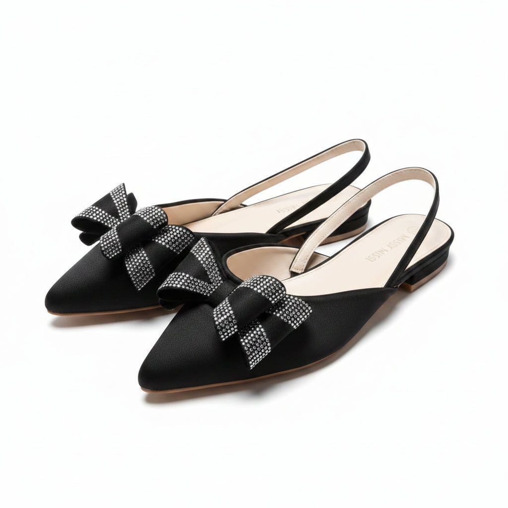 Crystal Bow Pointed-Toe Slingback Pumps