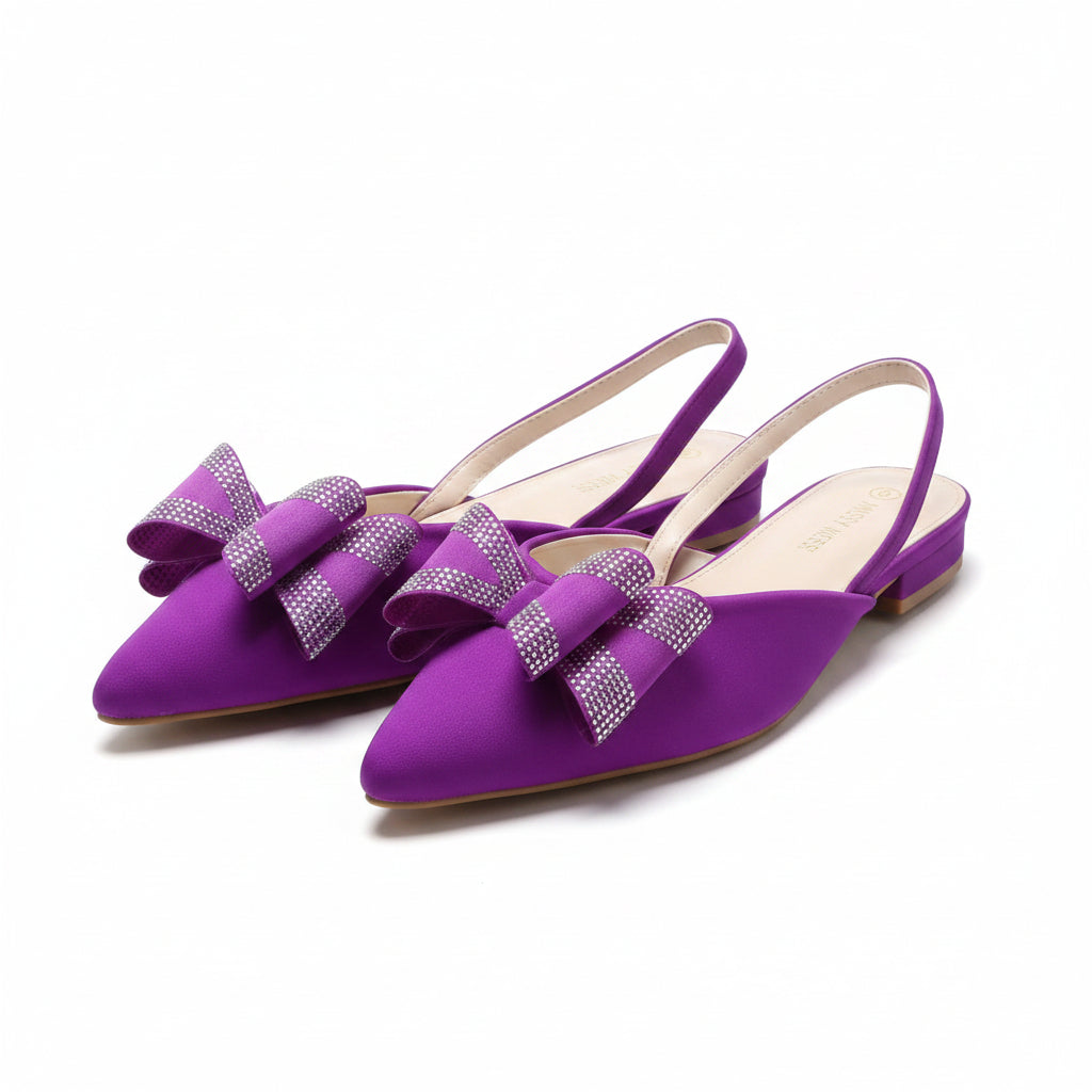 Crystal Bow Pointed-Toe Slingback Pumps