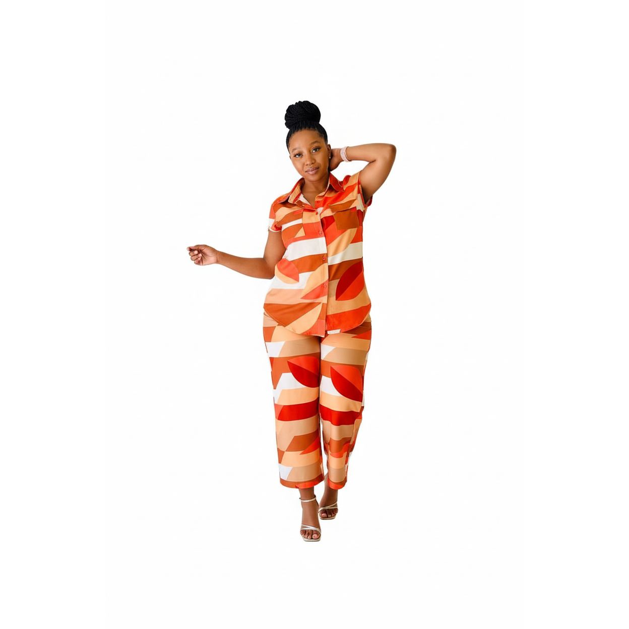 Vintage Buttoned Sleeveless Top and Pant Set