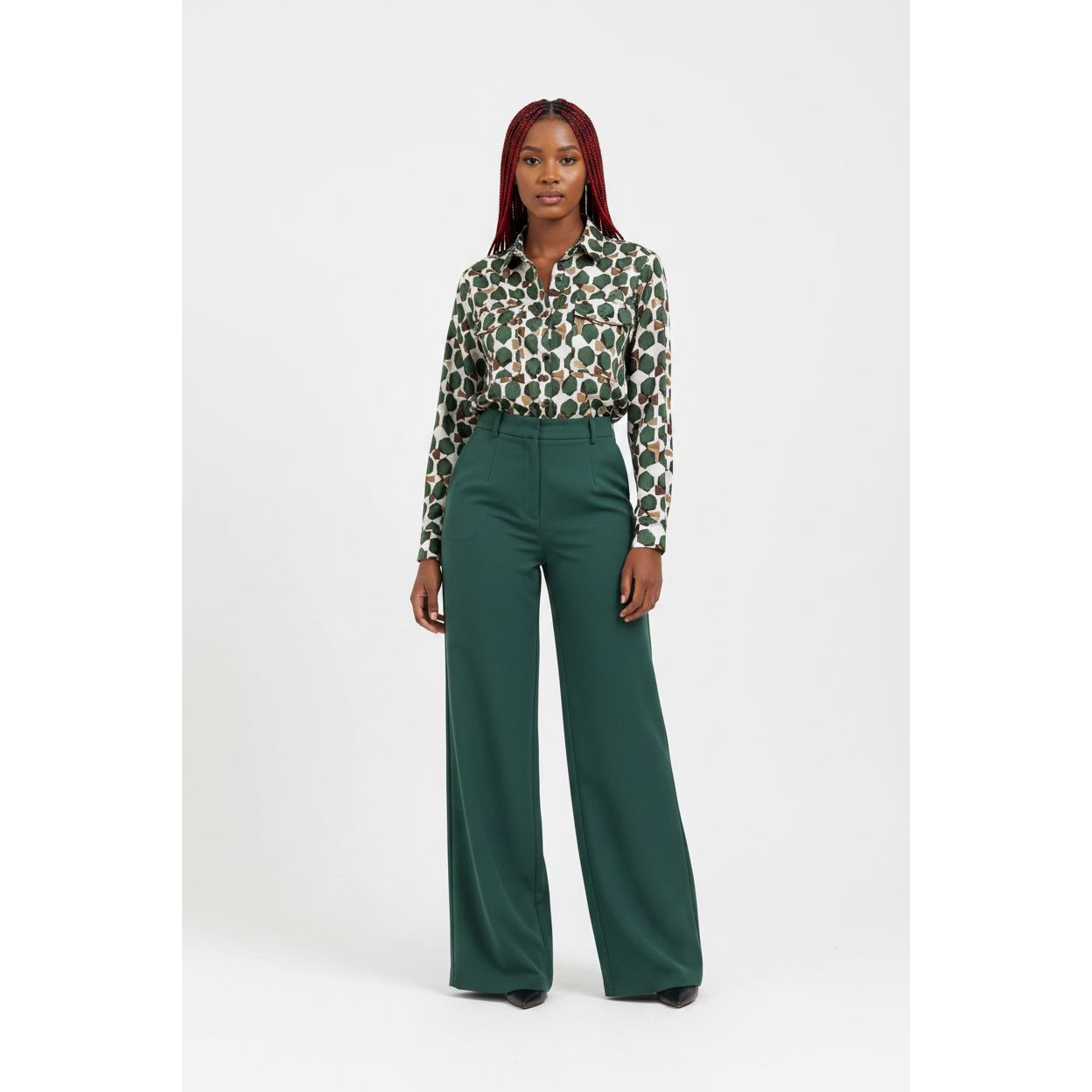 Wide-leg High waisted Pants & Printed Shirt Set