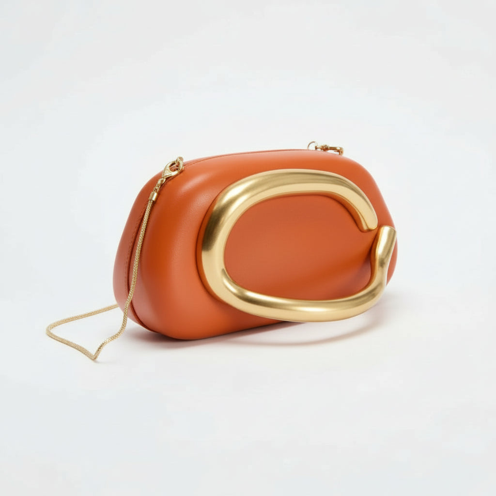 Ladie's Gold Metal Handle Clutch Bag